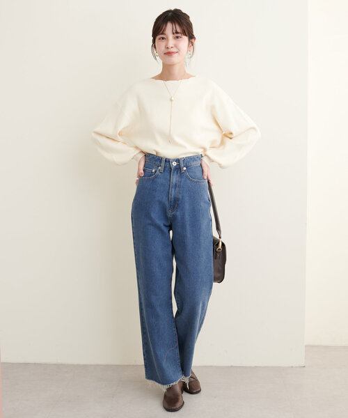 natural couture(ナチュラルクチュール)の「衿ぐり刺繍スカラップニット(ニット/セーター・レディース・ミント/モカ/グレイッシュベージュ/オフホワイト/グレー/ブラック・FREE)」の10枚目の写真