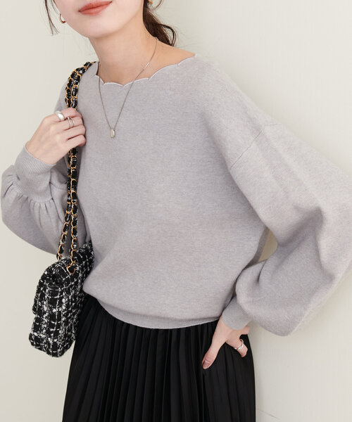 natural couture(ナチュラルクチュール)の「衿ぐり刺繍スカラップニット(ニット/セーター・レディース・ミント/モカ/グレイッシュベージュ/オフホワイト/グレー/ブラック・FREE)」の13枚目の写真