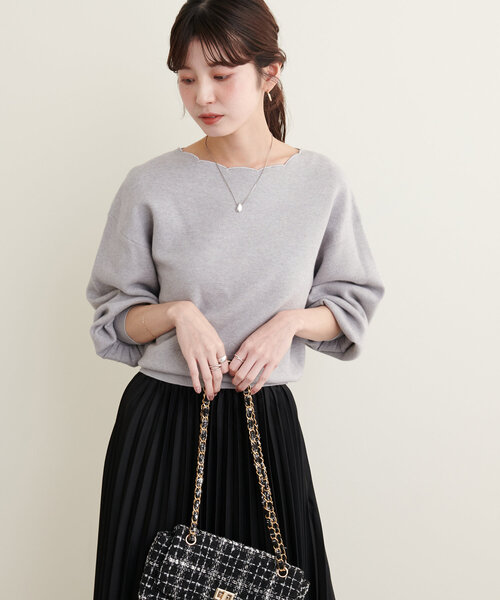 natural couture(ナチュラルクチュール)の「衿ぐり刺繍スカラップニット(ニット/セーター・レディース・ミント/モカ/グレイッシュベージュ/オフホワイト/グレー/ブラック・FREE)」の14枚目の写真