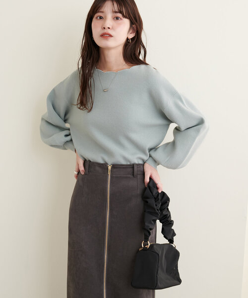 natural couture(ナチュラルクチュール)の「衿ぐり刺繍スカラップニット(ニット/セーター・レディース・ミント/モカ/グレイッシュベージュ/オフホワイト/グレー/ブラック・FREE)」の17枚目の写真