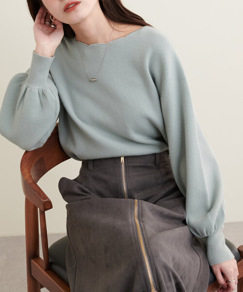 natural couture(ナチュラルクチュール)の「衿ぐり刺繍スカラップニット(ニット/セーター・レディース・ミント/モカ/グレイッシュベージュ/オフホワイト/グレー/ブラック・FREE)」の18枚目の写真