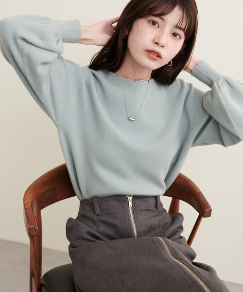 natural couture(ナチュラルクチュール)の「衿ぐり刺繍スカラップニット(ニット/セーター・レディース・ミント/モカ/グレイッシュベージュ/オフホワイト/グレー/ブラック・FREE)」の19枚目の写真