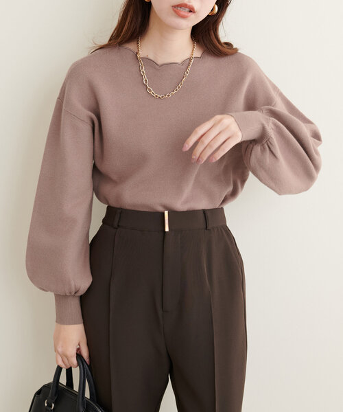 natural couture(ナチュラルクチュール)の「衿ぐり刺繍スカラップニット(ニット/セーター・レディース・ミント/モカ/グレイッシュベージュ/オフホワイト/グレー/ブラック・FREE)」の21枚目の写真