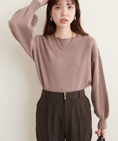 natural couture(ナチュラルクチュール)の「衿ぐり刺繍スカラップニット(ニット/セーター・レディース・ミント/モカ/グレイッシュベージュ/オフホワイト/グレー/ブラック・FREE)」の22枚目の写真