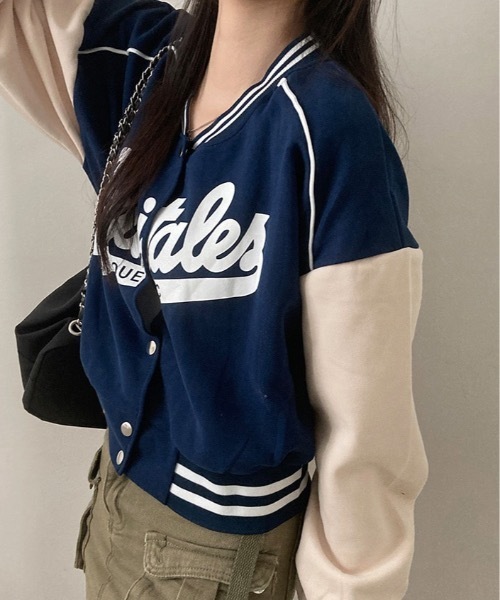 セール】配色ショートロゴスタジャン（スタジャン）｜lilful（リルフル