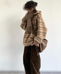 FreeZone（フリーゾーン）の「縞模様ハーフジップニットパーカー  ウール混 フード付きスウェット（パーカー）」