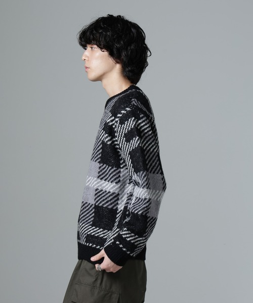 NANO universe（ナノユニバース）の「ウールミックスパターンニット（ニット/セーター・メンズ・ブラック/ブラウン/ブルー・M/L/S）」の4枚目の写真