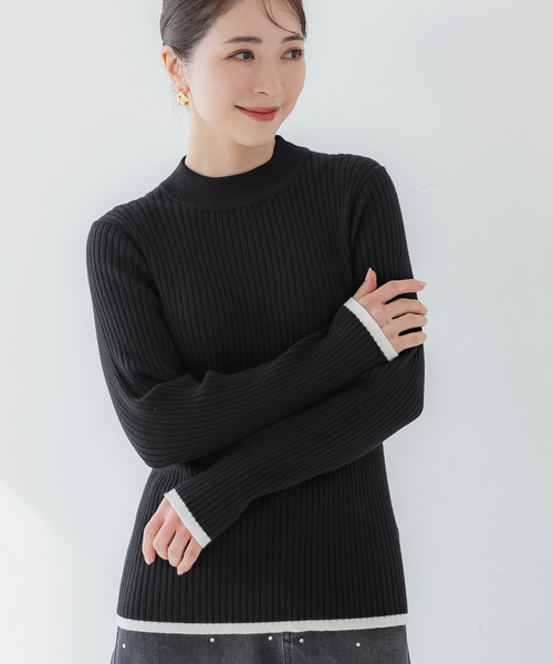 ワンポイントデザインハイネックリブニット（ニット/セーター）｜coca