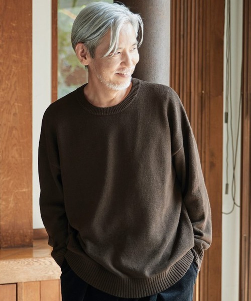 Sunny clouds（サニークラウズ）の「サニークラウズ　重宝ニットレーナー〈メンズ〉（ニット/セーター・メンズ・ダークブラウン/ネイビー/ブラック・L/M/S）」の2枚目の写真