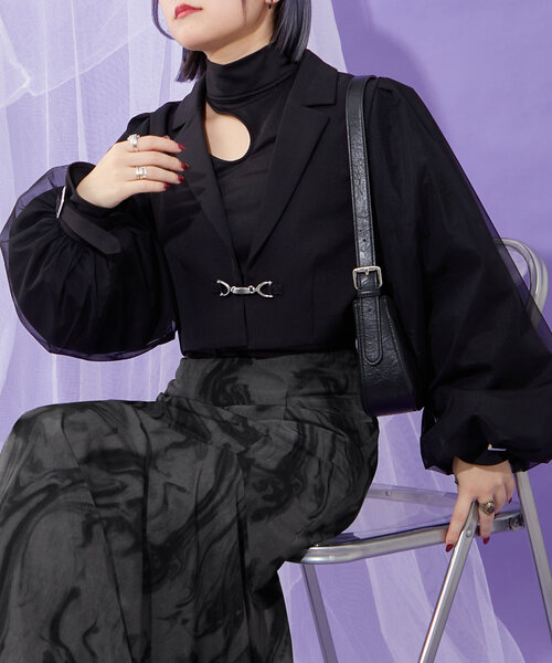 Mavie..7（メヴィセットゥ）の「【Mavie..7】デコルテ魅せTOPS（Tシャツ/カットソー・レディース・ブラック・FREE）」の4枚目の写真