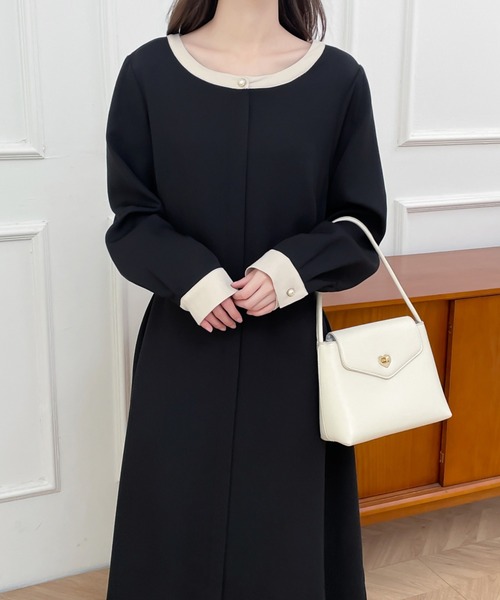 ABITOKYO（アビトーキョー）の「パールボタンウエストマークバイカラーワンピース（ワンピース・レディース・ベージュ/ブラック・M/L/XL）」の16枚目の写真