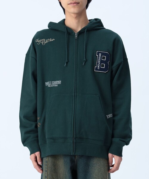 セール】【ユニセックス】レタードワッペン ジップ パーカー（パーカー