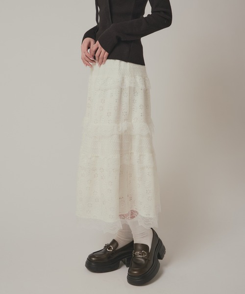 BLANK　（ブランク）の「Flower Lace Tiered Skirt / フラワーレースティアードスカート（スカート・レディース・ブラック/ホワイト・FREE）」の3枚目の写真