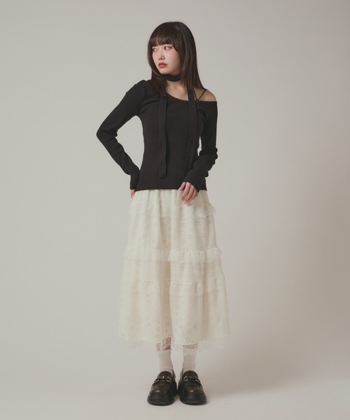 BLANK　（ブランク）の「Flower Lace Tiered Skirt / フラワーレースティアードスカート（スカート・レディース・ブラック/ホワイト・FREE）」の6枚目の写真