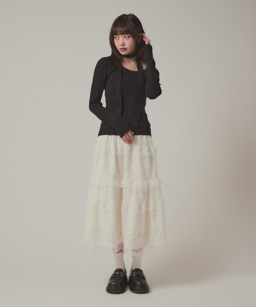 BLANK　（ブランク）の「Flower Lace Tiered Skirt / フラワーレースティアードスカート（スカート・レディース・ブラック/ホワイト・FREE）」の7枚目の写真