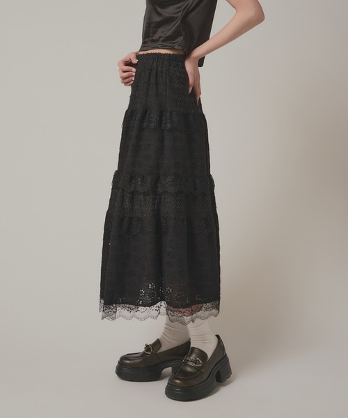 BLANK　（ブランク）の「Flower Lace Tiered Skirt / フラワーレースティアードスカート（スカート・レディース・ブラック/ホワイト・FREE）」の11枚目の写真