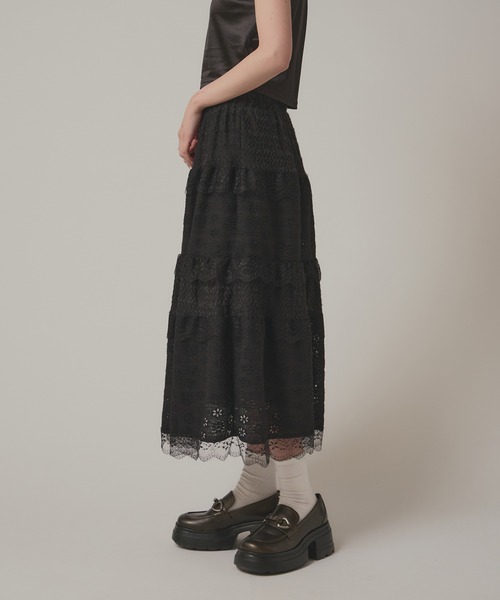 BLANK　（ブランク）の「Flower Lace Tiered Skirt / フラワーレースティアードスカート（スカート・レディース・ブラック/ホワイト・FREE）」の12枚目の写真