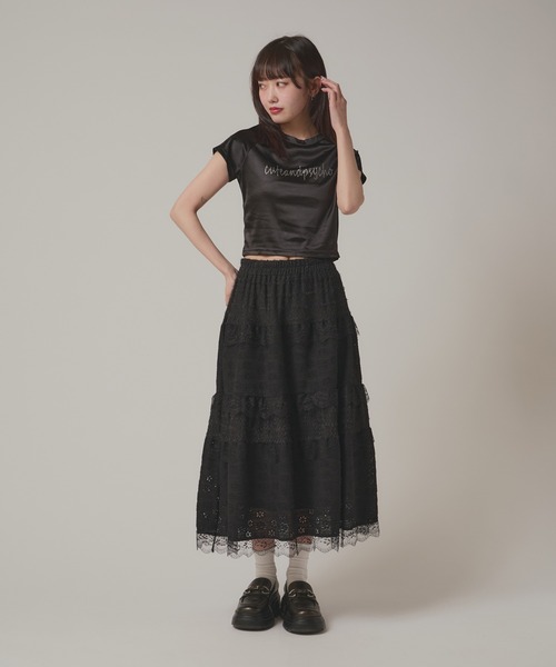 BLANK　（ブランク）の「Flower Lace Tiered Skirt / フラワーレースティアードスカート（スカート・レディース・ブラック/ホワイト・FREE）」の13枚目の写真