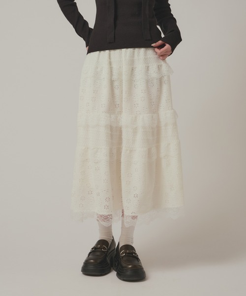 BLANK　（ブランク）の「Flower Lace Tiered Skirt / フラワーレースティアードスカート（スカート・レディース・ブラック/ホワイト・FREE）」の22枚目の写真