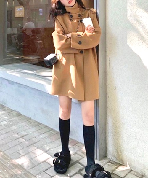 Lace Ladies(レースレディース)の「2WAY ウールライク ベルト付き ダブル コート(ステンカラーコート・レディース・モカ/ブラック/ネイビー・XL/M)」の8枚目の写真