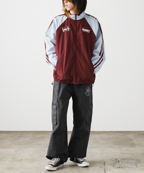 セール】SUGGESTION/サジェッション 袖ラインナイロンラグランBL