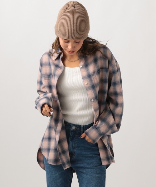 BAYFLOW（ベイフロー）の「[春先まで長く着られる]ソフトビエラチェックシャツ（シャツ/ブラウス・レディース・ベージュ/オフホワイト/ピンク/ブルー・FREE）」の4枚目の写真