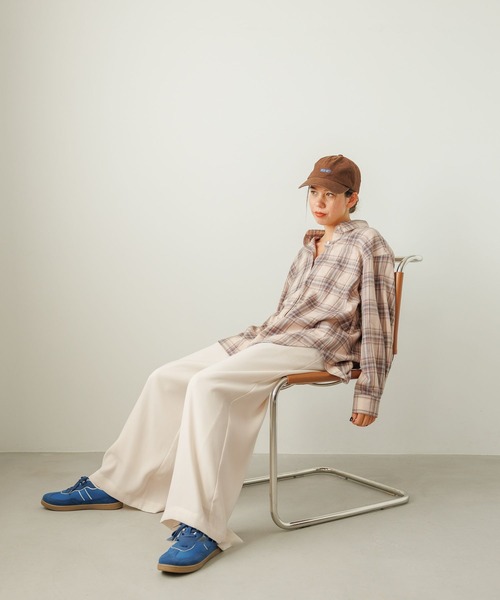 BAYFLOW（ベイフロー）の「[春先まで長く着られる]ソフトビエラチェックシャツ（シャツ/ブラウス・レディース・ベージュ/オフホワイト/ピンク/ブルー・FREE）」の5枚目の写真