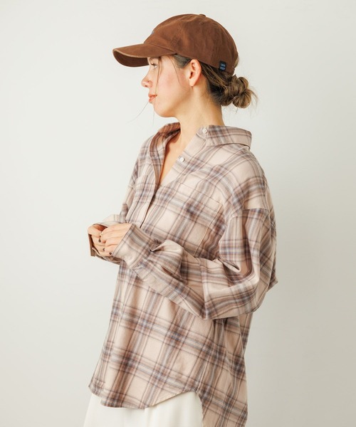 BAYFLOW（ベイフロー）の「[春先まで長く着られる]ソフトビエラチェックシャツ（シャツ/ブラウス・レディース・ベージュ/オフホワイト/ピンク/ブルー・FREE）」の7枚目の写真