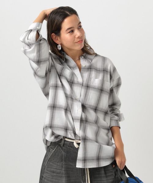 BAYFLOW（ベイフロー）の「[春先まで長く着られる]ソフトビエラチェックシャツ（シャツ/ブラウス・レディース・ベージュ/オフホワイト/ピンク/ブルー・FREE）」の18枚目の写真