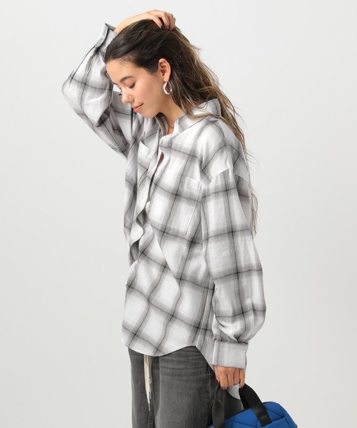 BAYFLOW（ベイフロー）の「[春先まで長く着られる]ソフトビエラチェックシャツ（シャツ/ブラウス・レディース・ベージュ/オフホワイト/ピンク/ブルー・FREE）」の19枚目の写真