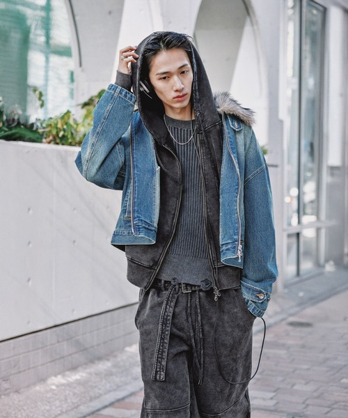 Ruelle(ルーエル)の「【Ruelle】Pigment-DyedCropped Sweat Hoodie / ピグメント加工クロップド丈スウェットパーカー(パーカー・メンズ・ブラック/アッシュグレー・L/M/S)」の8枚目の写真