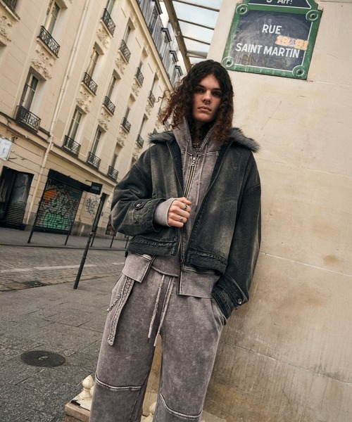 Ruelle(ルーエル)の「【Ruelle】Pigment-DyedCropped Sweat Hoodie / ピグメント加工クロップド丈スウェットパーカー(パーカー・メンズ・ブラック/アッシュグレー・L/M/S)」の3枚目の写真