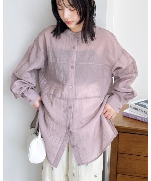 reca(レカ)の「胸切替シアーバンドカラーシャツ(シャツ/ブラウス・レディース・オフホワイト/ブルー/ブラック/ブラウン系その他/パープル・M)」の5枚目の写真