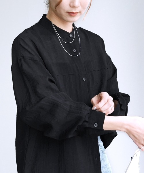 reca（レカ）の「胸切替シアーバンドカラーシャツ（シャツ/ブラウス・レディース・オフホワイト/ブルー/ブラック/ブラウン系その他/パープル・M）」の15枚目の写真