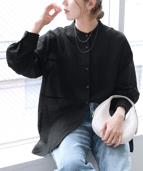 reca（レカ）の「胸切替シアーバンドカラーシャツ（シャツ/ブラウス・レディース・オフホワイト/ブルー/ブラック/ブラウン系その他/パープル・M）」の13枚目の写真