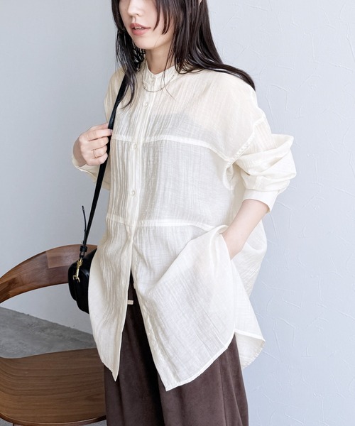reca(レカ)の「胸切替シアーバンドカラーシャツ(シャツ/ブラウス・レディース・オフホワイト/ブルー/ブラック/ブラウン系その他/パープル・M)」の13枚目の写真
