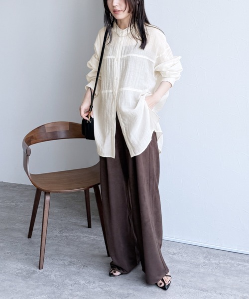 reca(レカ)の「胸切替シアーバンドカラーシャツ(シャツ/ブラウス・レディース・オフホワイト/ブルー/ブラック/ブラウン系その他/パープル・M)」の14枚目の写真