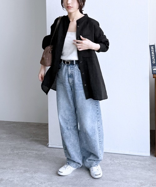 reca(レカ)の「胸切替シアーバンドカラーシャツ(シャツ/ブラウス・レディース・オフホワイト/ブルー/ブラック/ブラウン系その他/パープル・M)」の21枚目の写真