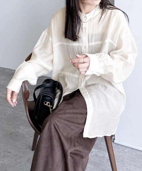 reca(レカ)の「胸切替シアーバンドカラーシャツ(シャツ/ブラウス・レディース・オフホワイト/ブルー/ブラック/ブラウン系その他/パープル・M)」の16枚目の写真