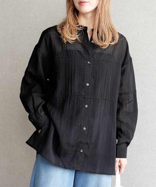 reca（レカ）の「胸切替シアーバンドカラーシャツ（シャツ/ブラウス・レディース・オフホワイト/ブルー/ブラック/ブラウン系その他/パープル・M）」の19枚目の写真