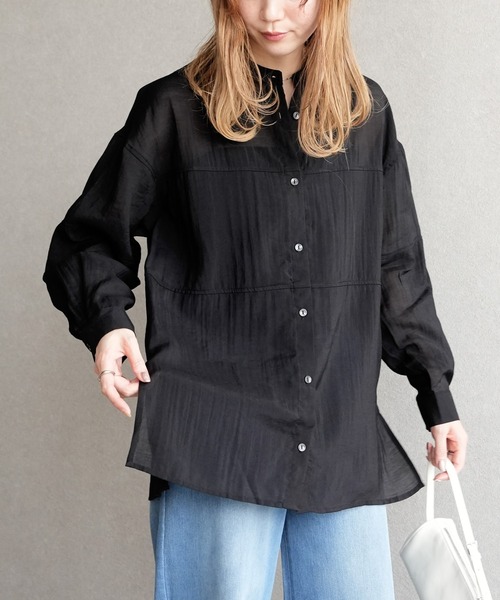reca（レカ）の「胸切替シアーバンドカラーシャツ（シャツ/ブラウス・レディース・オフホワイト/ブルー/ブラック/ブラウン系その他/パープル・M）」の20枚目の写真