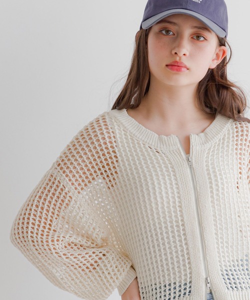 ニットカーディガン メッシュニット ユニセックス L1541 セール】メッシュニットZIPカーデ/309341（カーディガン/ボレロ