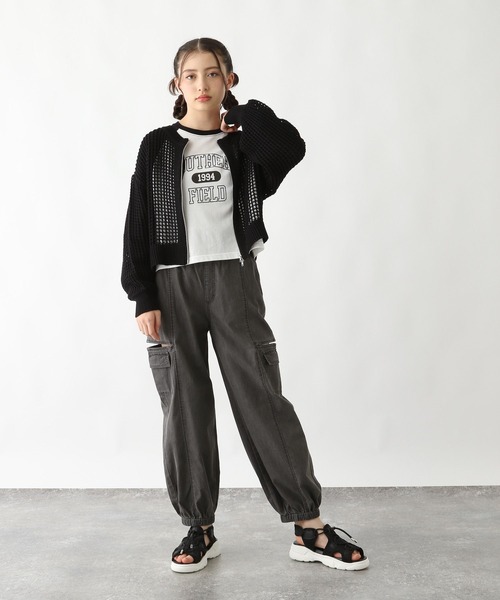 GLOBAL WORK(グローバルワーク)の「メッシュニットZIPカーデ/309341(カーディガン/ボレロ・キッズ・アイボリー/ブラック・130cm/140cm/150cm/160cm)」の5枚目の写真