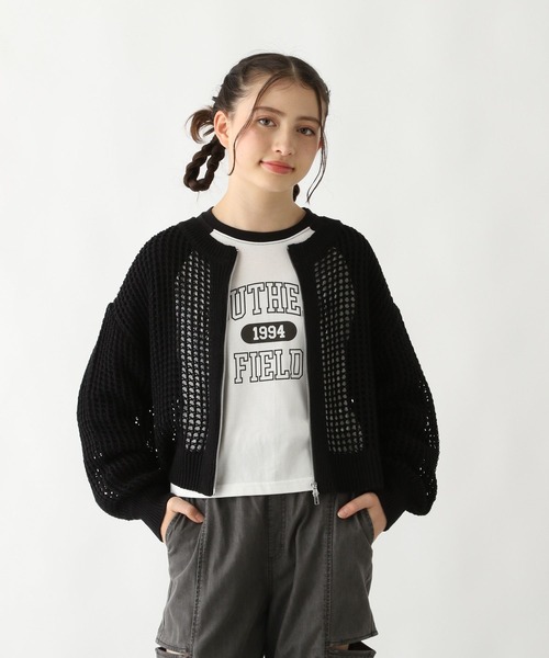 GLOBAL WORK(グローバルワーク)の「メッシュニットZIPカーデ/309341(カーディガン/ボレロ・キッズ・アイボリー/ブラック・130cm/140cm/150cm/160cm)」の7枚目の写真