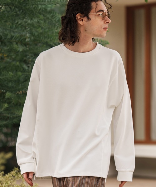 CAMBIO（カンビオ）の「mlt5084-ルーズシルエットパネルサイドスリットカットソー（Tシャツ/カットソー・メンズ・ホワイト/ブラック/グレイッシュベージュ・M/L/XL）」の5枚目の写真