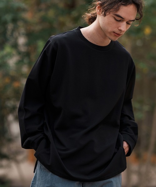 CAMBIO（カンビオ）の「mlt5084-ルーズシルエットパネルサイドスリットカットソー（Tシャツ/カットソー・メンズ・ホワイト/ブラック/グレイッシュベージュ・M/L/XL）」の10枚目の写真