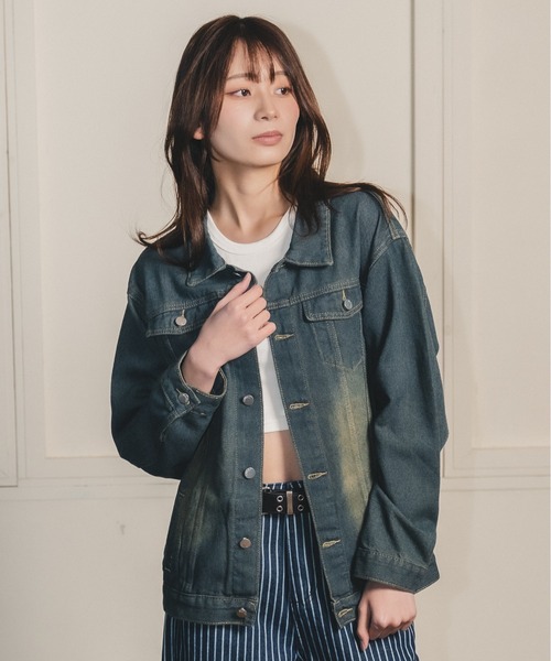 madrepadre(マドレパドレ)の「ヴィンテージウォッシュデニムジャケット(デニムジャケット・レディース・ネイビー/ブラック・SMALL/MEDIUM)」の2枚目の写真