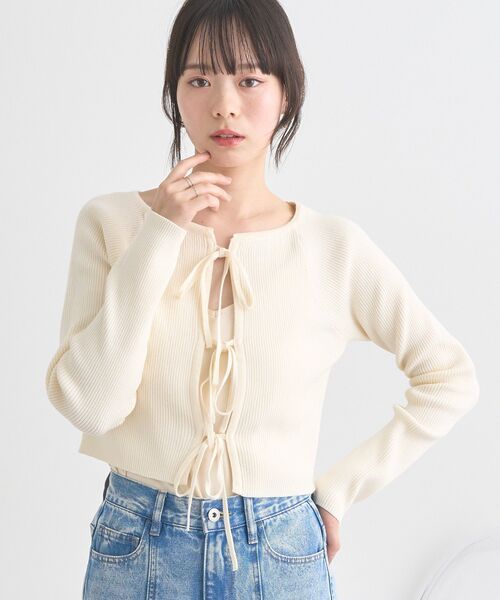 earth music&ecology(アースミュージックアンドエコロジー)の「フロントリボンリブニットカーディガン(カーディガン/ボレロ・レディース・ブラック/ブルー系その他7/アイボリー・FREE)」の6枚目の写真