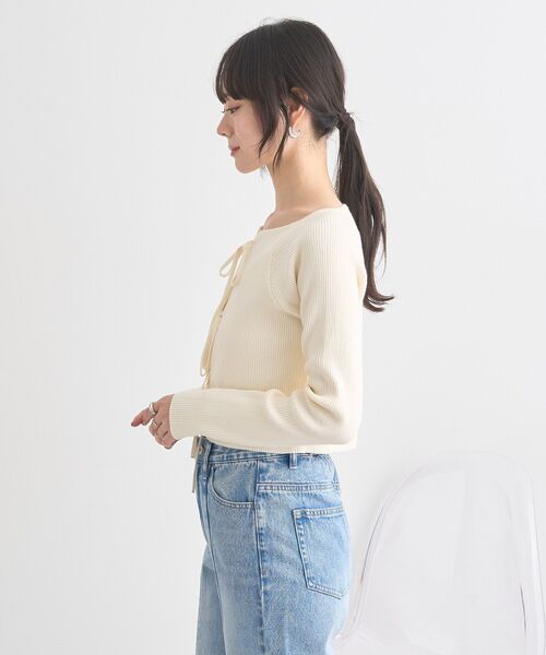 earth music&ecology(アースミュージックアンドエコロジー)の「フロントリボンリブニットカーディガン(カーディガン/ボレロ・レディース・ブラック/ブルー系その他7/アイボリー・FREE)」の7枚目の写真