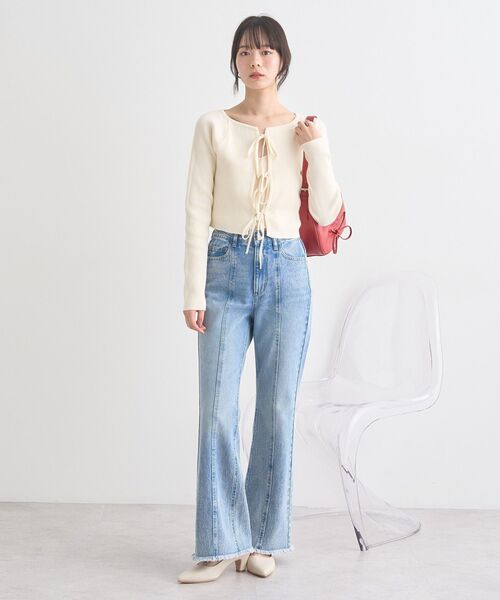 earth music&ecology(アースミュージックアンドエコロジー)の「フロントリボンリブニットカーディガン(カーディガン/ボレロ・レディース・ブラック/ブルー系その他7/アイボリー・FREE)」の9枚目の写真